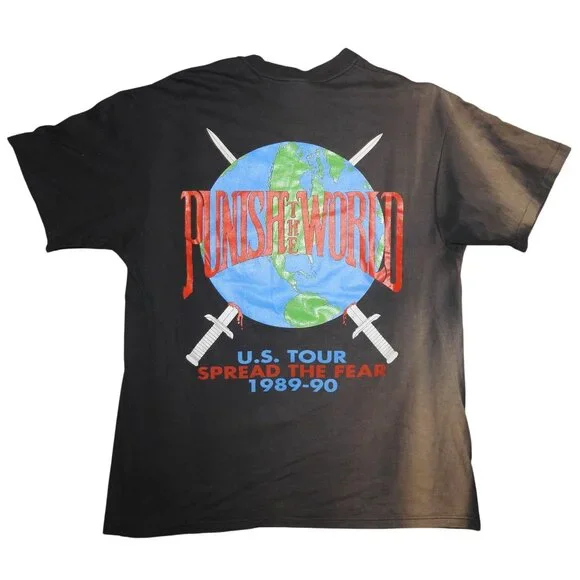 Vintage 1989 Faith Or Fear Punish The World US Spread Fear Tour T-Shirt Large Tees - Short Sleeve